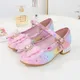 Disney Women Causal Shoes Children's High Heels Princess Elsa Girls' Shiny Rainbow Crystal Leather