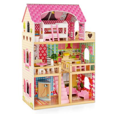 Costway Doll House Playset with 3 Stories and 6 Si...