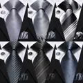 Hi-Tie Smoke Grey Silk Tie For Men Elegant Mens Necktie Pocket Square Cufflink Groom Wedding