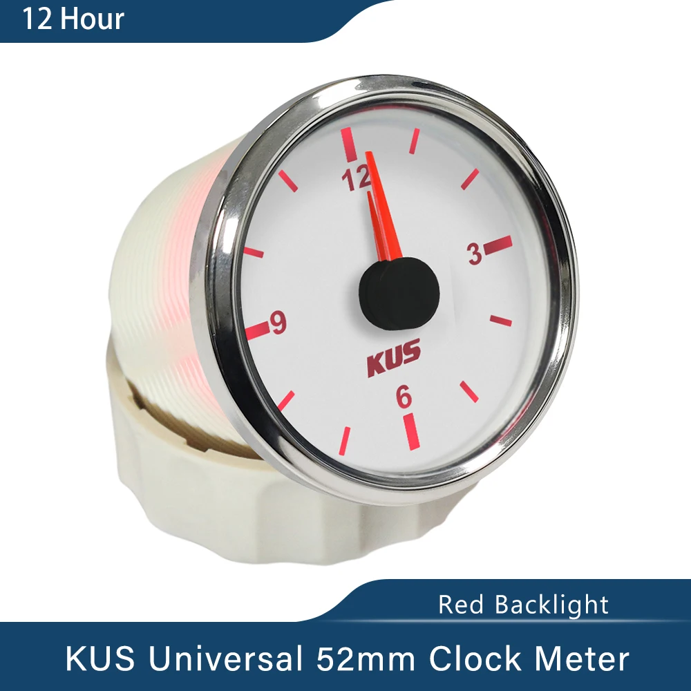 KUS Universal Auto Boot Uhr 12V 24V Mit Rot Hintergrundbeleuchtung 52mm Runde Auto Yacht Zubehör 12 Stunde Image