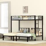 Black Triple Bunk Bed w/ Convertible Into 3 Beds, Twin XL over Twin & Twin Bunk Beds, Ladder & Safety Guardrail for Boys Girls