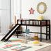 Wooden Bedfram with Ladder & Slide, Twin Size Low Loft Bed with Guardrails for Kids Bedroom, Easy Assemble, No Box Spring Needed