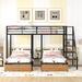 Full Over Twin-Twin Triple Bunk Bed with Drawers & Staircase, Metal Platform Bed Can Be Converted Into 3 Separate Beds, Black