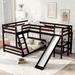 Twin Over Full Bunk Bed with Slide, L-Shaped Triple Bunk Bed with Desk & Full-Length Guardrail with Twin Size Loft Bed