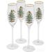 Spode Christmas Tree Champagne Fluted Glasses Set of 4 - 8.45 oz