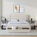 Queen Size Leather Upholstered Platform Bed with Drawers Storage And Charging Station