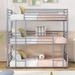 Metal Twin Size Triple Bunk Bed with Built-in Ladder, Divided into 3 Separate Beds