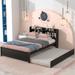 Classic Full Size Wood Creative Platform Bed w/ Trundle Bunk Bed Frame & Storage Headboard, Space-Saving/Easy Assembly