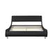 Queen Size Black Curved Platform Bed, Leather Low-profile Bed w/ LED