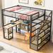 Full Size Loft Bed w/ Storage Staircase and Built in Desk, Metal Loft Bed Frame with Storage Shelves for Kids Teens Boys & Girls