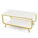 2-Tier Faux Marble Top Rectangular Coffee Table with Metal Frame-White - 42" x 22" x 18.5" (L x W x H)