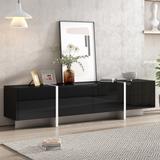 Modern High Gloss TV Stand for up to 80" TVs, Television Media Cabinets Entertainment Center for Living Room, Black