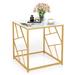 Square End Table with Tempered Glass Tabletop and Gold Finish Geometric Frame - 19.5" x 19.5" x 21.5"