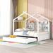 House Bed Wood Platform Bed Frame with Trundle and 6 Storage Shelves, House-Shaped Trundle Bed for Boys & Girls, Full, White