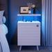 Accent Nightstand End Table w/ Cabinet, LED Light Strips, Tray