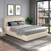 Queen Size Gray Linen Upholstered Wingback Platform Bed with Drawers