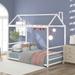 Steel Bedframe with Roof, Twin Size Metal House Platform Bed for Kids, Teens, Adults, Chimney Design, No Box Spring Need