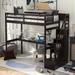 Solid Wood Stairway Loftbed Space-Saving Design, Twin Size Loft Bed with Built-in Desk, 3 Storage Staircase, Ladder & Guardrail