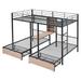 Full Over 2Twin Metal Bunk Bed Frame Triple Bunk Bed with All-in-One Desks Shelves, Bed Frame Convertible 3 Separate Bed, Black