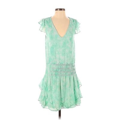 Ramy Brook Casual Dress - Mini Plunge Short sleeves: Green Print Dresses - Women's Size Small