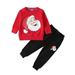 Quealent Boys Childrenscostume Male Big Kid Neutral Toddler Clothes Toddler Boys Winter Long Sleeve Red Santa Prints Tops Pants 2PCS Baby Boy (Red 0-1 Years)