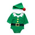 Quealent Boys Childrenscostume Male Big Kid Toddler Boy Suit Christmas Baby Boys Girls Cartoon Print Romper Bodysuit with Hat Set (Green 6-9 Months)