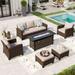 Sophia & William 6 Pieces Wicker Patio Furniture Set 9-Seat Outdoor Conversation Set with 56 Fire Pit Table Beige