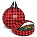 WeGuard 1 Pieces Wreath Storage Bag 24 Inch Garland Holiday Container with Buffalo Plaid Christmas Wreath Storage Box with Heavy Duty Handle and Clear Window for Xmas (Red and Black Plaid)