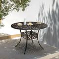 Nuu Garden 42 Cast Aluminum Round Outdoor Dining Table Vintage Metal Patio Bistro Dining Table with Umbrella Hole Conversation Table Antique Bronze