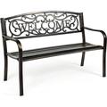 Outdoor Steel Garden Bench Park Bench 50 Inch Patio Welcome Bench with Slated Seat & Floral Design Backrest Outdoor Bench with Iron Casted Pattern Suitable for Patio Backyard Garden Park