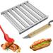 Hot Dog Roller Stainless Steel Sausage Roller Rack with Multifunctional Wooden Handle Silicone Brush BBQ Hot Dog Griller Portable Sausage Holder Grill Tool for Evenly Cooked Hot Dog