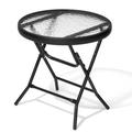 Pellebant Outdoor Side Tables-Foldable Patio Side Table with Tempered Glass Table Top Black