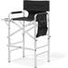 Foldable Tall Director Chair Folding Portable Aluminum Frame Makeup Artist Chair With Side Table Cup Holder And Pockets 250Lbs Capacity (Black)