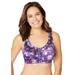 Plus Size Women's Front-Close Satin Wireless Bra by Comfort Choice in Rich Violet Floral (Size 52 C)