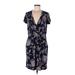 Banana Republic Factory Store Casual Dress - Sheath V-Neck Short sleeves: Blue Floral Dresses - Women's Size Medium