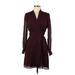 Equipment Casual Dress - Mini V Neck Long sleeves: Burgundy Solid Dresses - Women's Size 2