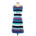 Chaps Casual Dress - A-Line Tie Neck Sleeveless: Blue Stripes Dresses - Women's Size Small