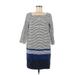 Zara Basic Casual Dress - Shift Square 3/4 sleeves: White Color Block Dresses - Women's Size Medium