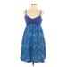 Bali Batiks Casual Dress: Blue Tropical Dresses - Women's Size Large