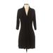 Eileen Fisher Casual Dress - Sheath Plunge 3/4 sleeves: Black Print Dresses - Women's Size Small