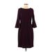 Tommy Hilfiger Casual Dress - Sheath Crew Neck 3/4 sleeves: Burgundy Print Dresses - Women's Size 6