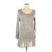 Fashion Fuse Casual Dress - Mini Scoop Neck Long sleeves: Gray Print Dresses - Women's Size X-Large