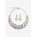 Women's Silver Tone Tone Bib Necklace Set, Aurora Borealis Crystal, 16" by PalmBeach Jewelry in Crystal