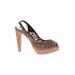 Stuart Weitzman Heels: Pumps Platform Boho Chic Brown Print Shoes - Women's Size 8 1/2 - Peep Toe