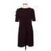 Vince Camuto Casual Dress - Shift Crew Neck Short sleeves: Burgundy Solid Dresses - Women's Size 2