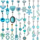 1PCS Blue Crystal Belly Button Rings 14G Heart Navel Piercing Barbell Cluster Flower Belly Rings