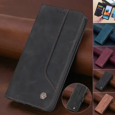 Leather Phone Case For Samsung Galaxy S25 S24 Ultra S23 S22 S21 S20 FE S10 Plus Note 20 10 9 5G Magnetic Flip Wallet Phone Cover