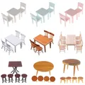 1/12 1set Miniature Dollhouse Furniture Wooden Dining Table Chair Set Simulation Toy