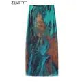 ZEVITY New Women Fashion Tie Dye Print Mesh Slim A Line Skirt Vintage High Waist Color Matching