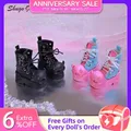 Shuga Fairy Halloween Devil Shoes for 1/4 Slim Una BJD Doll Mini Toy High Boots Black and Pink